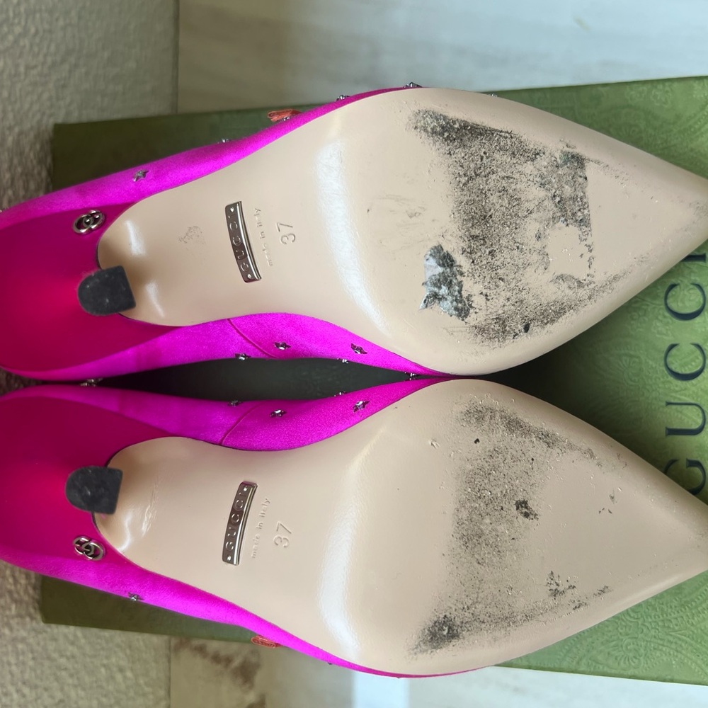 Gucci Jodie Pink Fuchsia Star crystal embellished Heels with Tangerine Strap - Picture 9 of 14